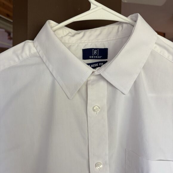 George Men L 42-44 White Button-Down Short Sleeve Shirt Classic Fit - Picture 3 of 6